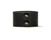 Leather Cuff  - Black Latigo - Embossed with Thorns - Ebony & Brass Fasteners - 1.5 Inches Wide