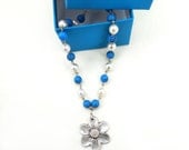Glass pearls and turquoise beads necklace jewelry tibetan silver flower gift jewelry best friends birthday