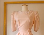 Lace Peter Pan Collar Princess Dress with Peplum Detail in Pink, 80s - S