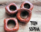 Bead set - Ceramic - Cinnamon - Bolt Shape - Handcrafted Art Beads   B02
