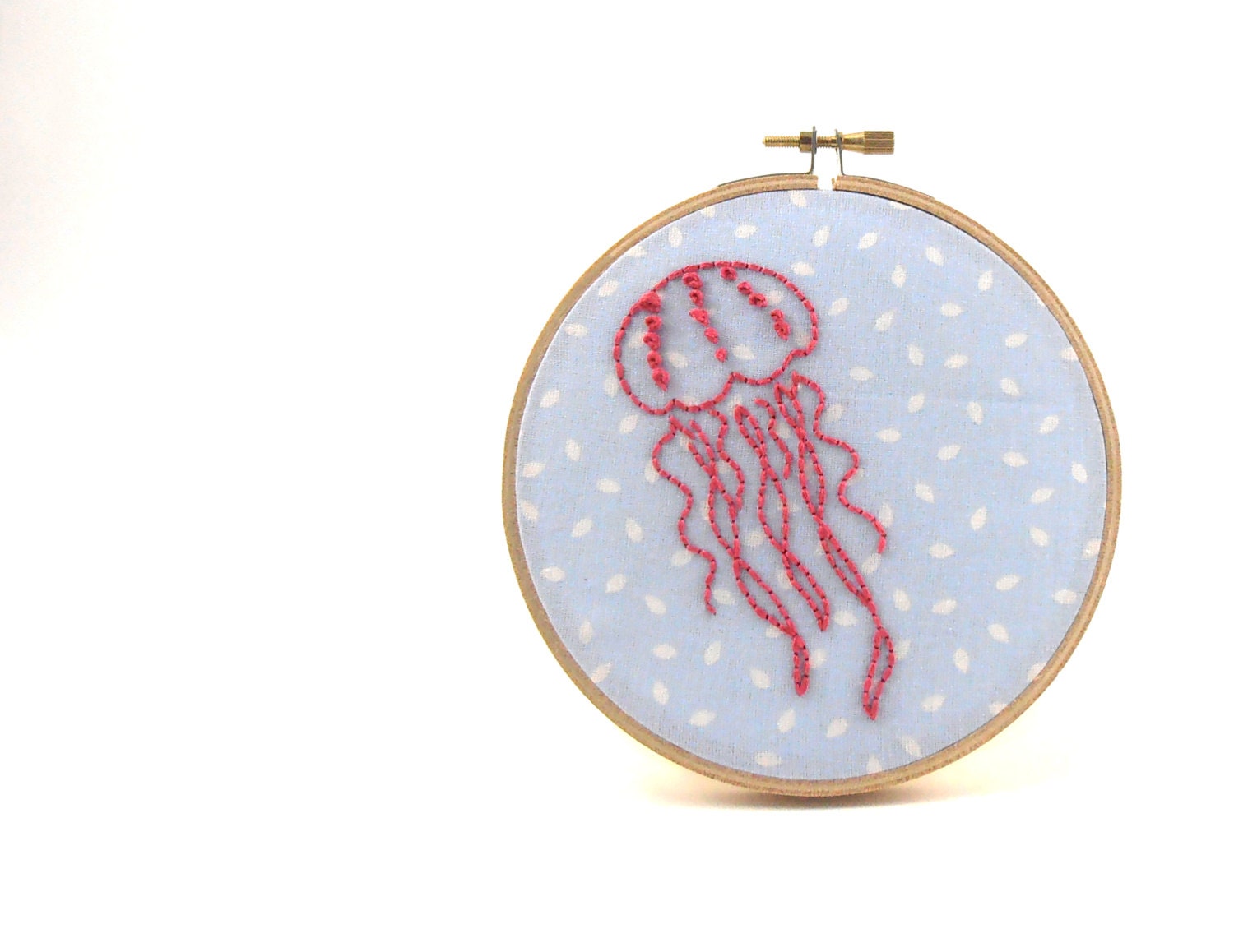 Jellyfish Hand Embroidered Hoop Art - Wall Hanging