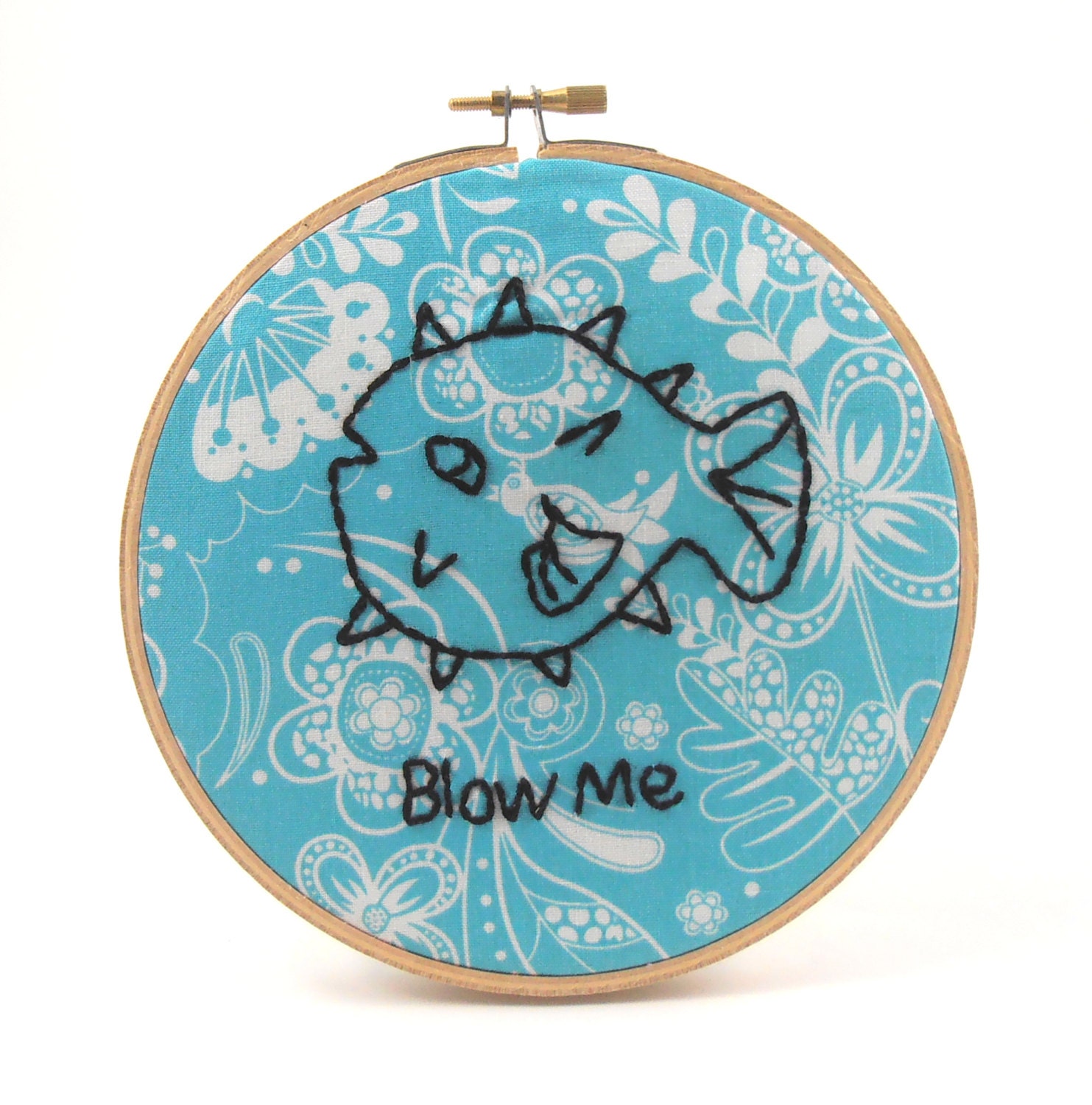 Hand Embroidery Hoop Art - Funny Embroidery - Blowfish