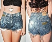 90's GRUNGE High Waisted GOLD stud embellished and Distressed Denim Shorts