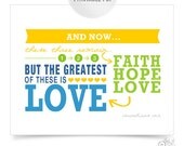8x10 PDF PRINTABLE First Communion Gift (BLUE) / Unique Wordart for Children / Bible Verse / Corinthians 13:13 / Subway Religious Art