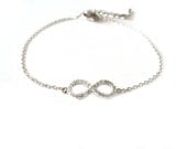 Tiny crystal infinity silver bracelet-minimal jewelry-crystal charm minimal