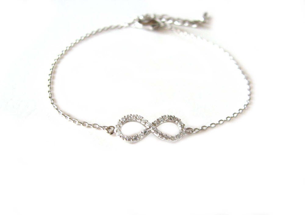 Tiny crystal infinity silver bracelet-minimal jewelry-crystal charm minimal
