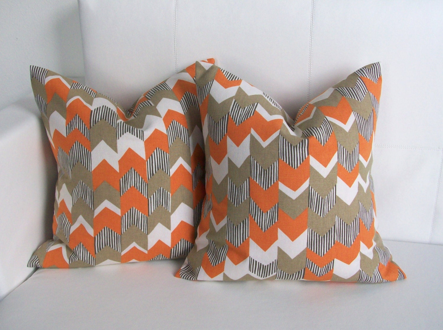 NEW Chevron Pillow Cover Pair - Potato Orange and Taupe - 20x20 or 22x22