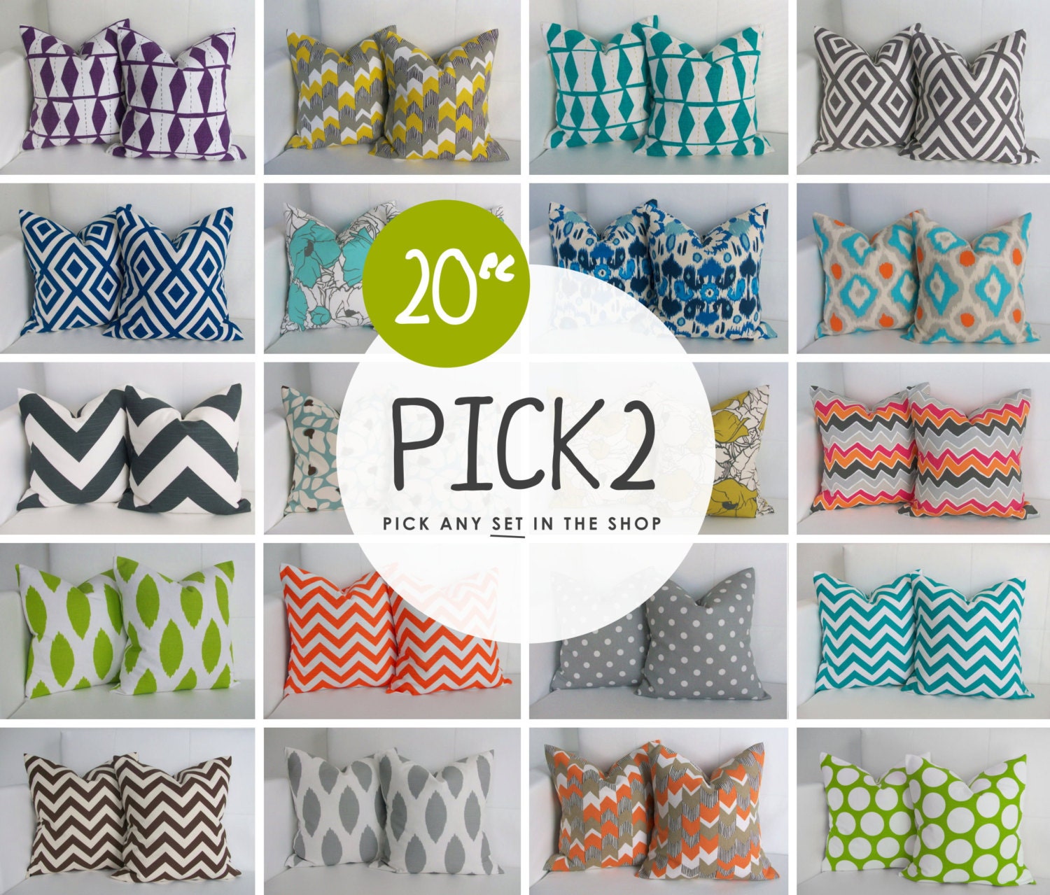 20x20 or 22x22 Pillow Set - Pick You Set of Decorative Pillow Covers for 20x20 or 22x22 Throw Pillows
