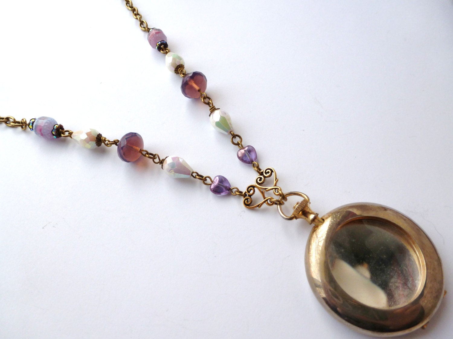 Antique Mirror Locket Beaded Necklace