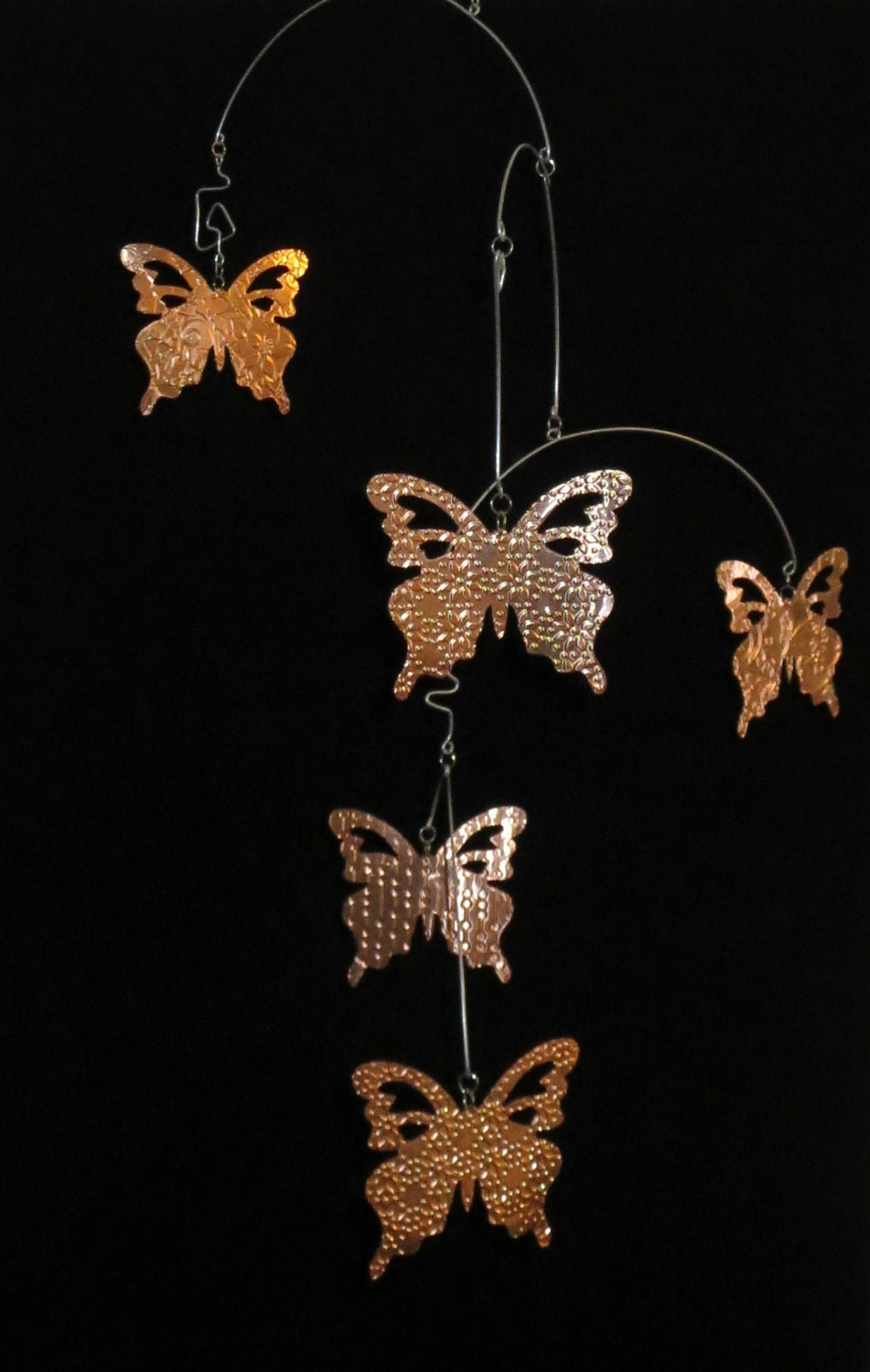 Kinetic Art Sculpture Mobile - Copper Butterflies, Textured, Elegant