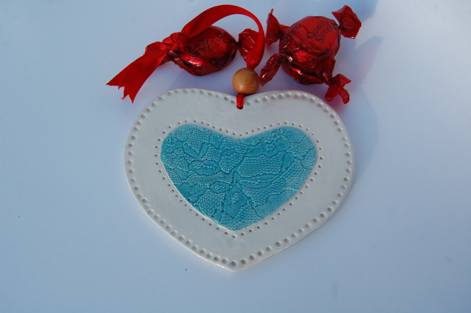Clay Heart Valentine Day Gift Pottery Wall Hanging Heart Turquoise Heat Home Decor Ceramic Heart
