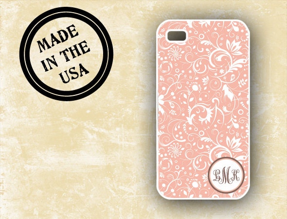 Personalized Iphone case Iphone 5 case - Pretty in pink soft flowers iPhone 4 cover 4s monogrammed case for iPhone 4 plastic silicone (9789)