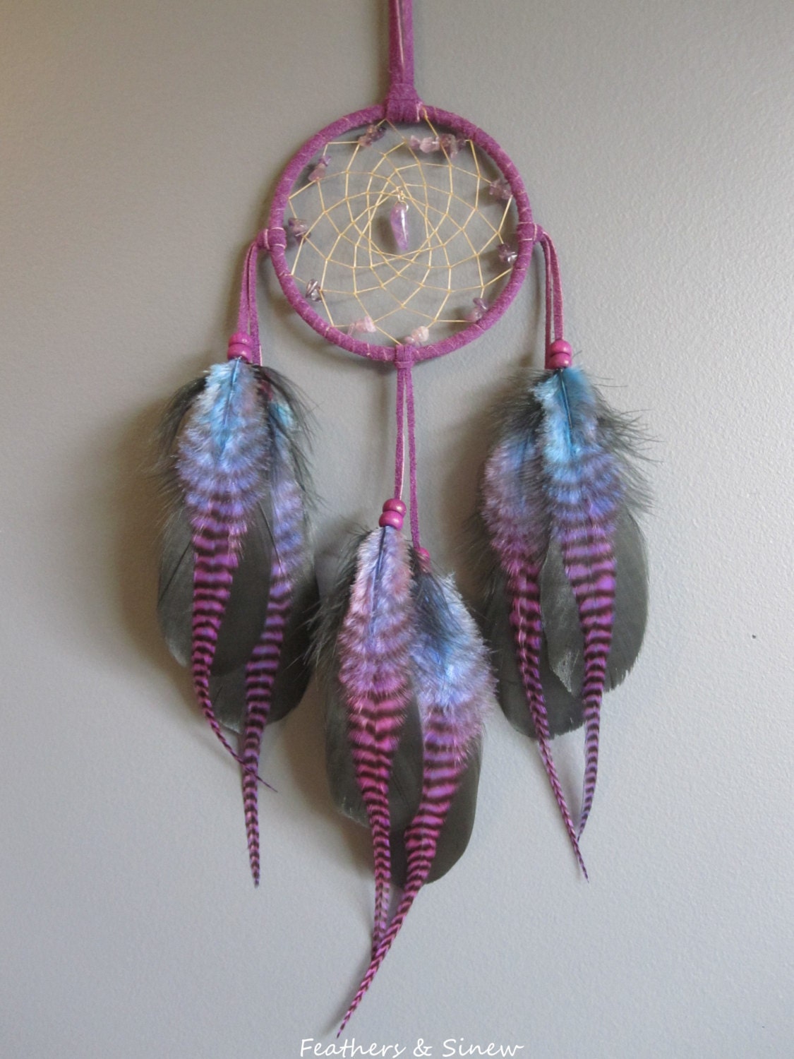 Dream Catcher Purple Suede with Black Goose Feathers