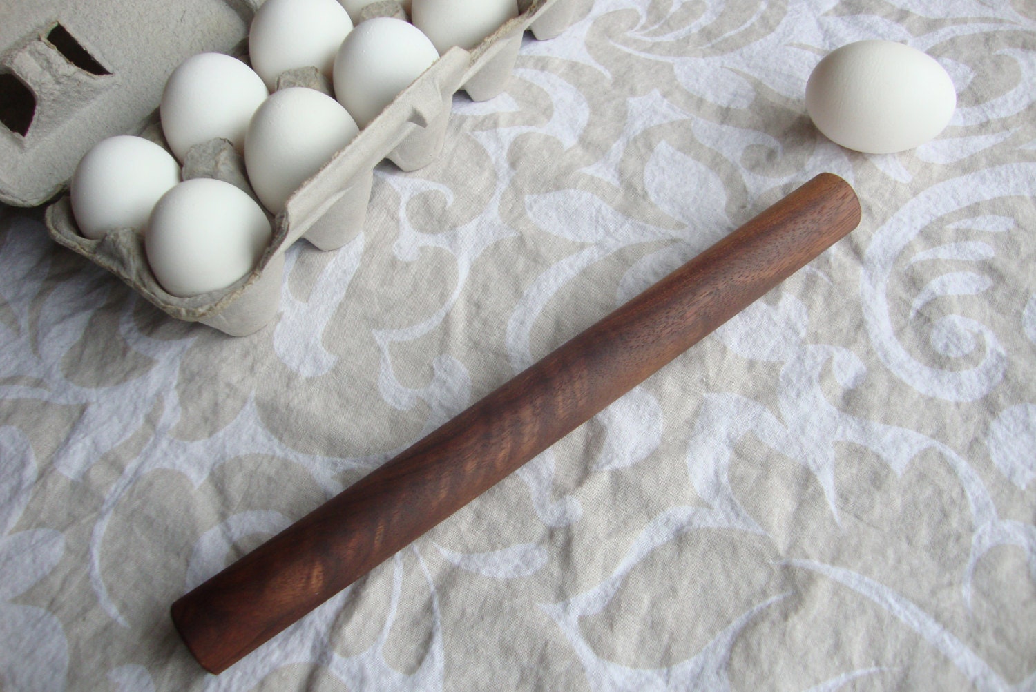 Small curly black walnut french rolling pin, 10 inches long, about an inch thick, great for tortillas