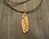 Adjustable Leather Necklace with Wooden Woodburned Pawprint Pendant