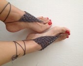 Grayed  Barefoot Sandals, Nude shoes, Foot jewelry, Wedding, Victorian Lace, Sexy, Lolita, Yoga, Anklet