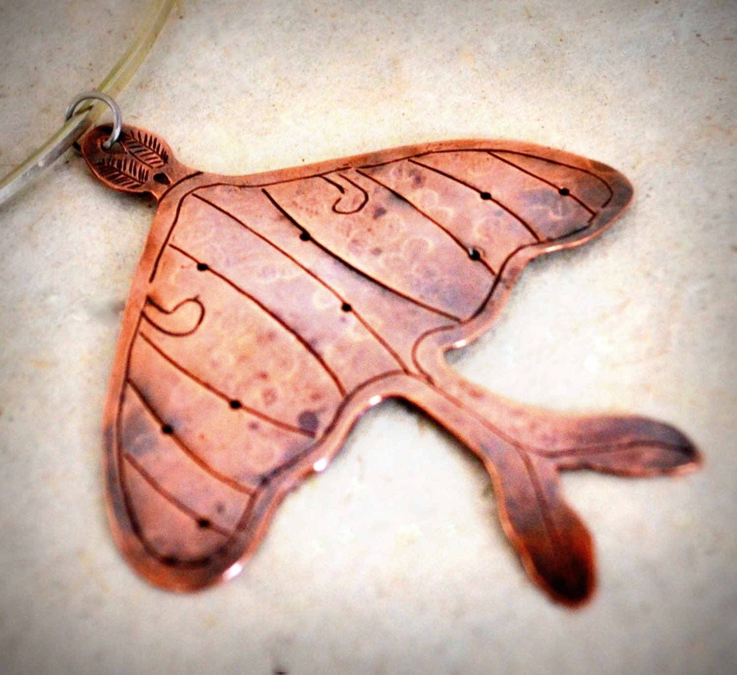 Copper Chased and Hammmered Moth Statement Necklace with Nickel Silver Hand Forged Neck Ring