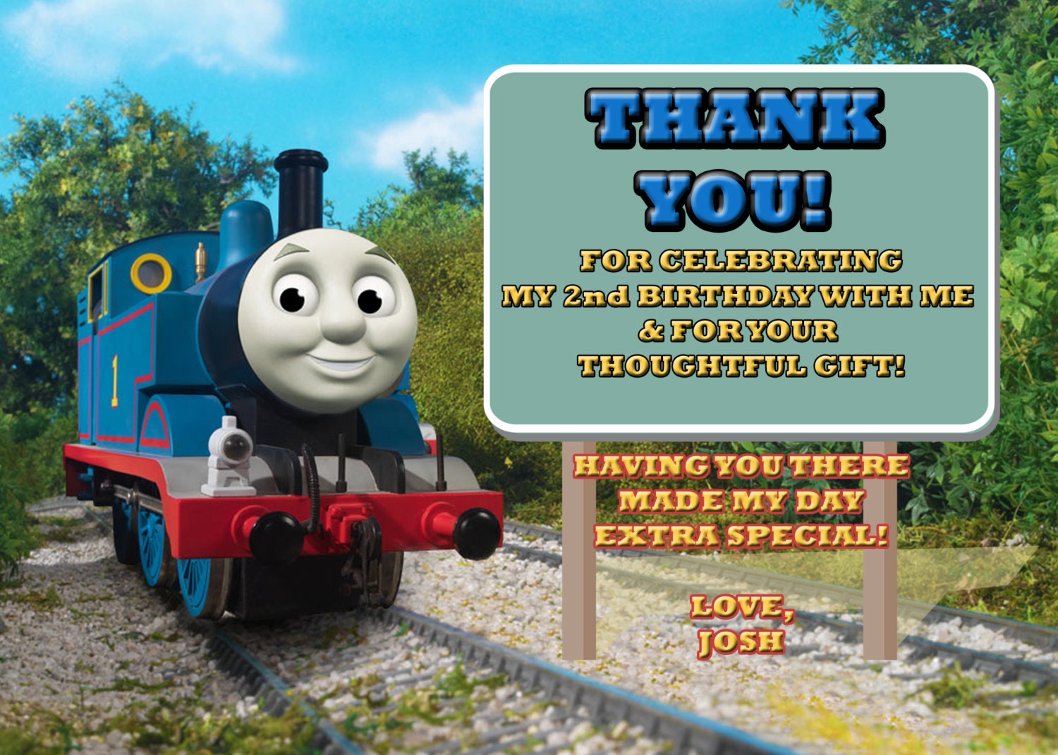 Thomas the Train Thank You Card Personalized Birthday Digital File