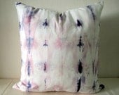 Decorative Throw Pillow Cover - Indigo & Soft Pink- Unique Abstract Pattern - Hand Dyed Fabric - 18 x 18 - Batik - Tie Dye - Shibori