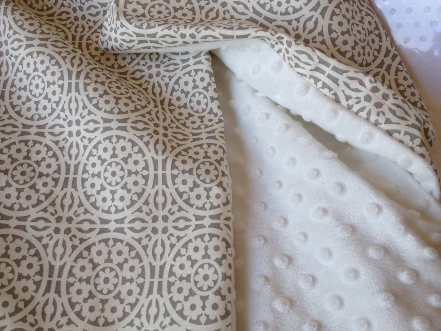 Newborn boy girl blanket - modern quilt - Receiving baby blanket - baby shower gift - light gray flowers