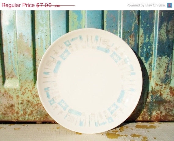 SPRING SALE Vintage Blue Heaven Pattern 10" Dinner Plate by Royal China USA,  Mid Century Modern, Atomic, turquoise, Blue, Grey, Black