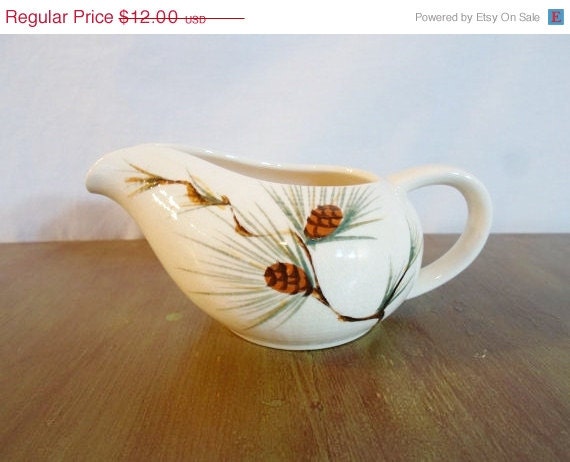 SPRING SALE Vintage Canyon Pine Creamer Pitcher by Kanedai Hand Painted Japan Mid Century Modern Rustic Cottage Chic