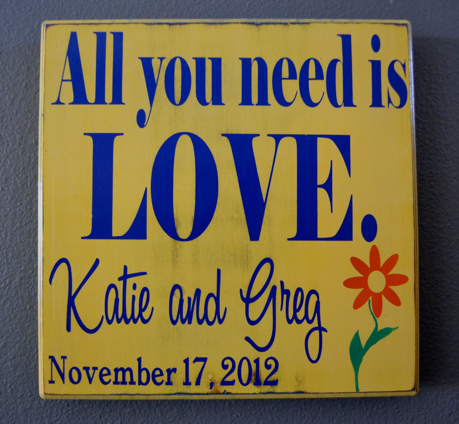 Personalized Engagement Gift, Wedding Gift, Engagement Present, Wedding sign, Anniversary Gift, All you need is LOVE