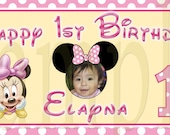 Baby Minnie Mouse 1 Year Old First Birthday - Personalized Custom Vinyl Birthday Banner