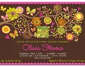 Butterflies Baby Shower Invitation - Butterflies Garden Baby Girl Shower Invitation - Vintage Orange, Pink, Lime green Butterfly Baby Shower