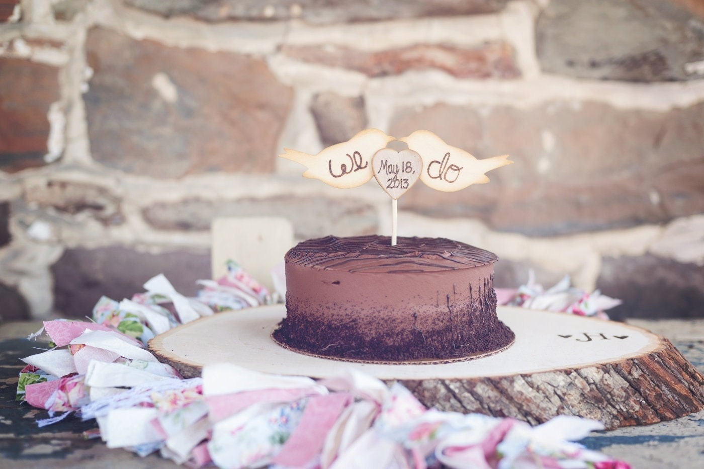 We Do Love Birds with Heart and Wedding Date Cake Topper by PNZ Designs