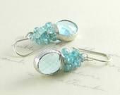 Aqua Blue Wire Wrapped Earrings, Aqua Blue Bridal Earrings, Summer Wedding, Aqua Blue Cluster Earrings, Sterling Silver Bridal Earrings