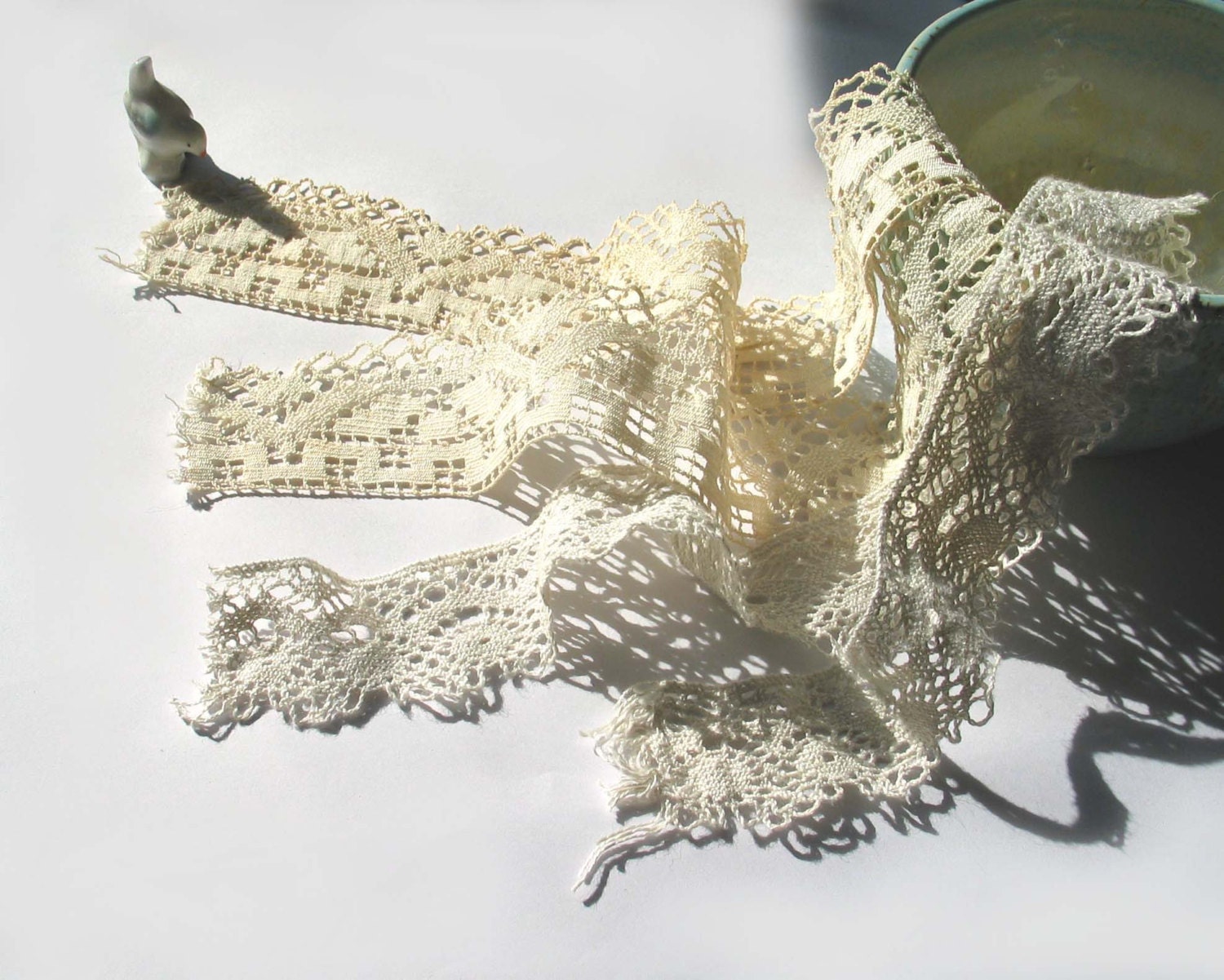Two Vintage cotton  laces - 50s - bobbin lace - trim