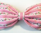 Pink Rosy Lovers Lane Hair Bow- Barrette, Headband, or Clip- 70s retro wallpaper style