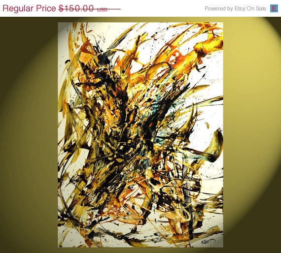 Spring Sale - LARGE 30x22 Original Painting - Abstract Expressionism - Modern Home Decor - Wall Art - Indian Yellow and Black - 8000.081109