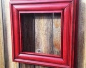 OPEN / EMPTY Square Wooden Wall FRAME - Painted in Red / Antique Finish
