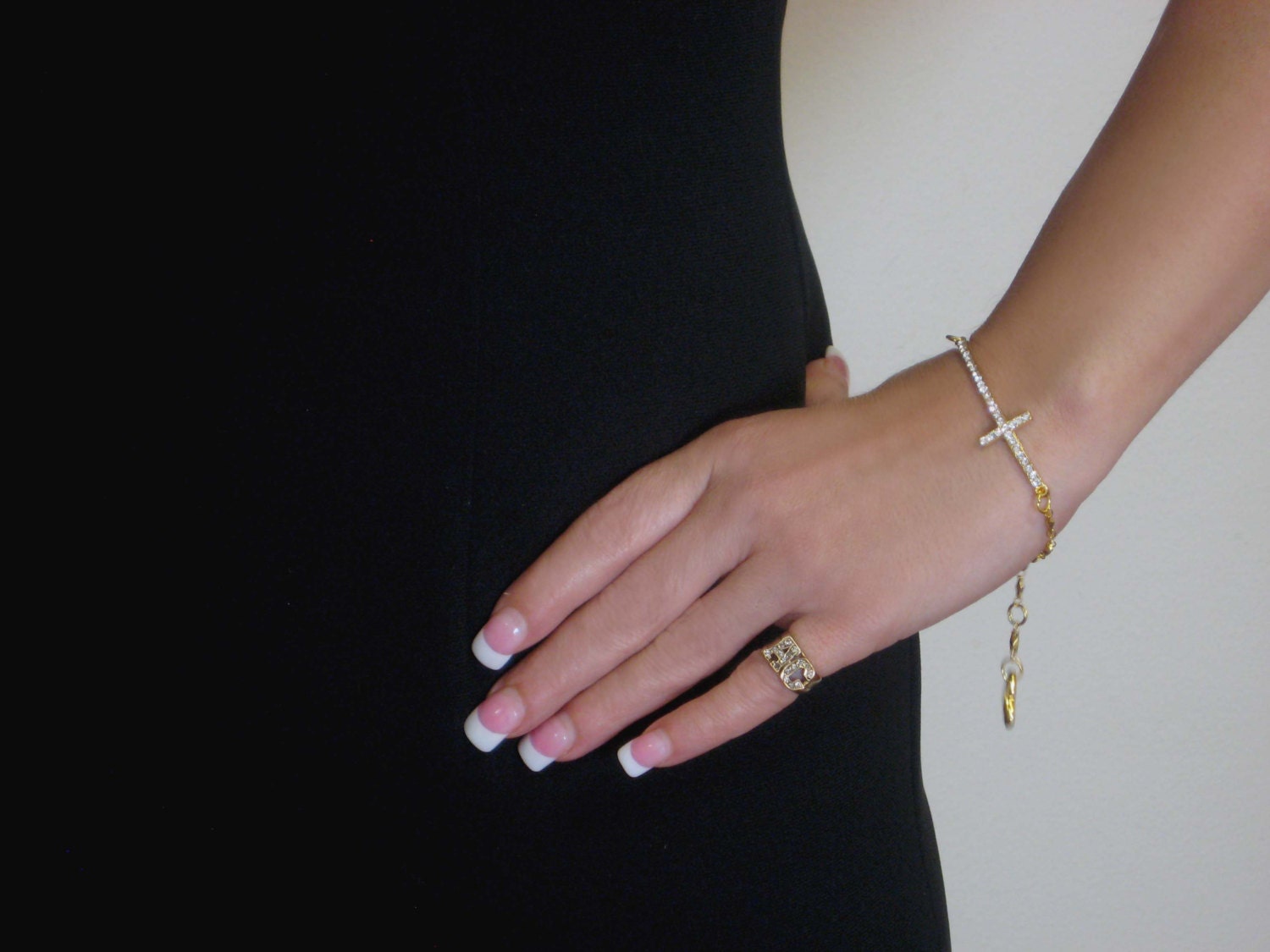 Gold Rhinestone Cross Bracelet.