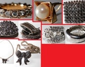 earrings bracelet necklace lot jewelry silver pewter gold stretch ring pearl bow crystal rhinestone cuff 50s glamour hollywood cocktail