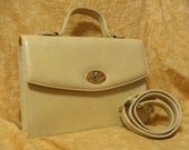 Emanuel Ungaro / Vintage Handbag &Shoulder bag /Embossed Leather/Light beige / 100% authentic and World wide FREE shipping
