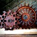 Antique Industrial Cast Iron Gear Sculpture, Machine Age Factory Decorative Metal Wheel