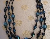Three-strand Necklace of Blue and Black Beads