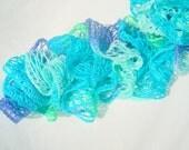 Bright Loopy Scarf Ladies Lime Green Aqua Blue Navy Trendy Frilly Lacey Winter Fashion Handmade Knit