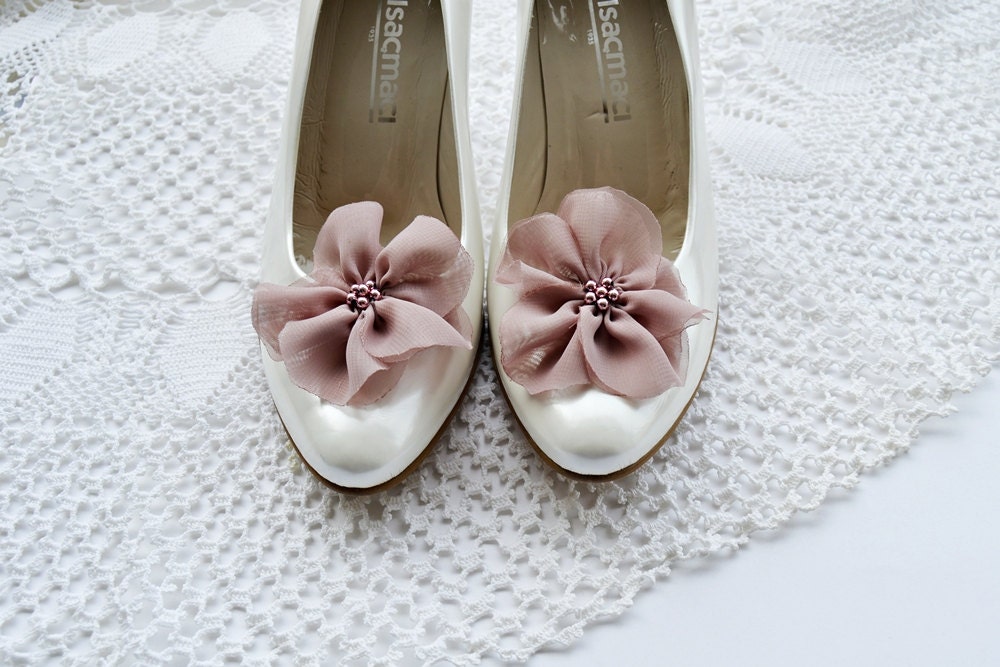 Dusty Rose Chiffon Flowers Shoe Clips