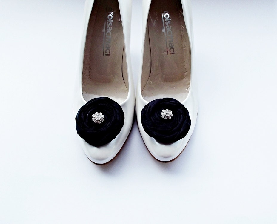 Black Chiffon Roses Shoe Clips