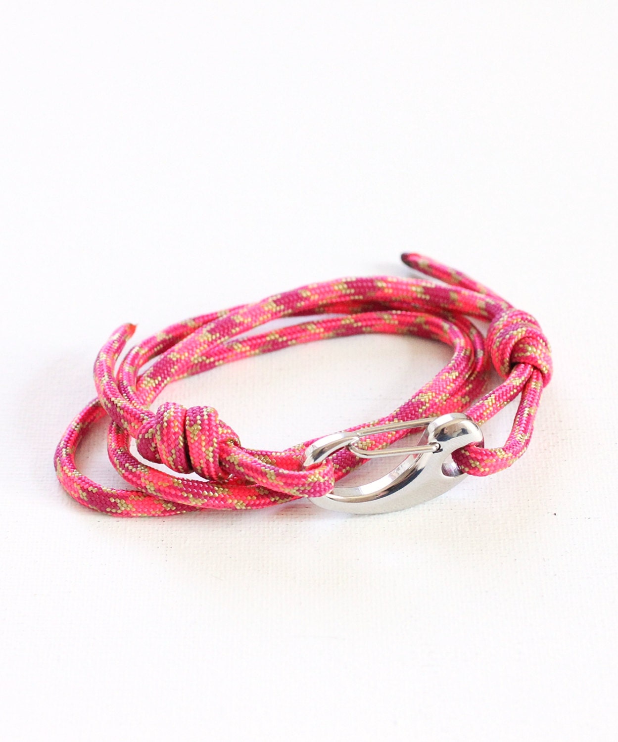 Sailor Bracelet, Nautical Jewelry, Snap Hook Paracord Bracelet, Beach Bracelet,  Hot Pink, Trendy Jewelry, Summer Fashion Accessory