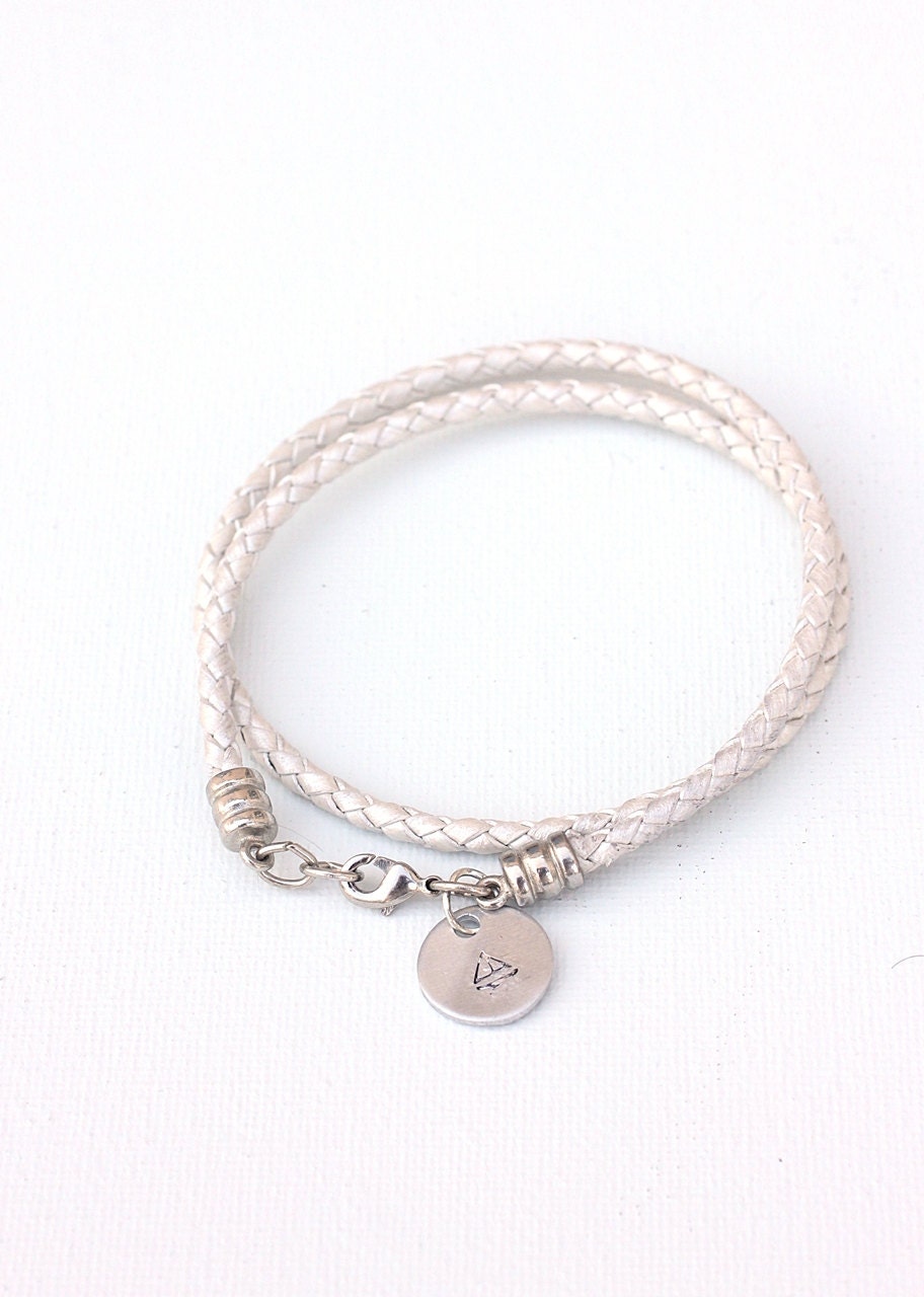 Sailor Bracelet, Nautical Jewelry Braided Leather Bracelet Sailboat Charm, Maritime, White
