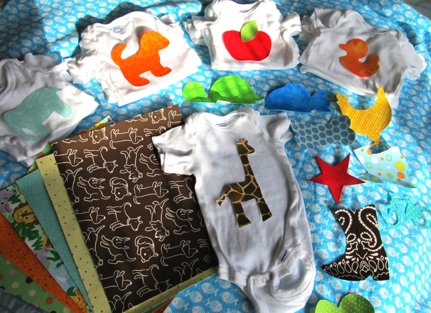 DIY Onesie Kit - Baby Shower craft including onesies, Iron-On Appliques for 20 Guests Il_570xn