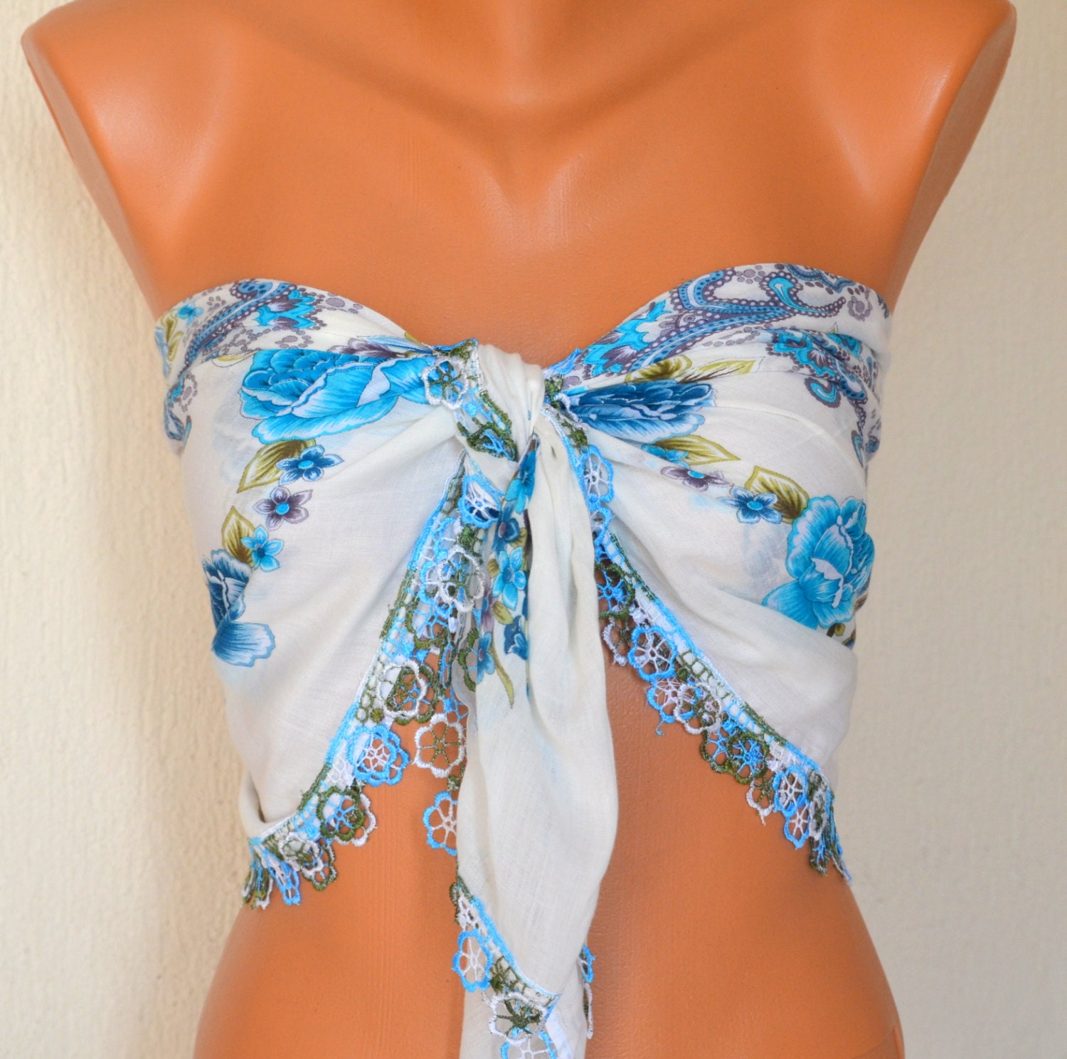 Blue floral cotton yemeni bandeau suqare scarf summer accessories woman scarf summer scarf beach dress birthday gifts girly accessories