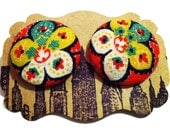 Button Earrings, Vintage Fabric, Handmade Post Earrings, Ethnic, Bohemian, Womens Jewelry and Accessories, Round