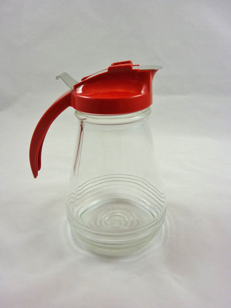Vintage Syrup Dispenser Bottle With Red Handle by SheLeftUsThis