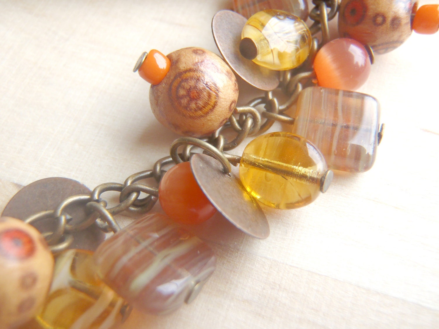 sunkissed beach golden brown and orange charm bracelet anklet